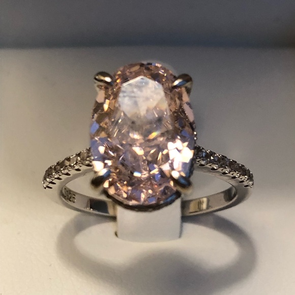 NWOT Sterling Silver Radiant Cut Faux Light Pink Diamond - Picture 3 of 6